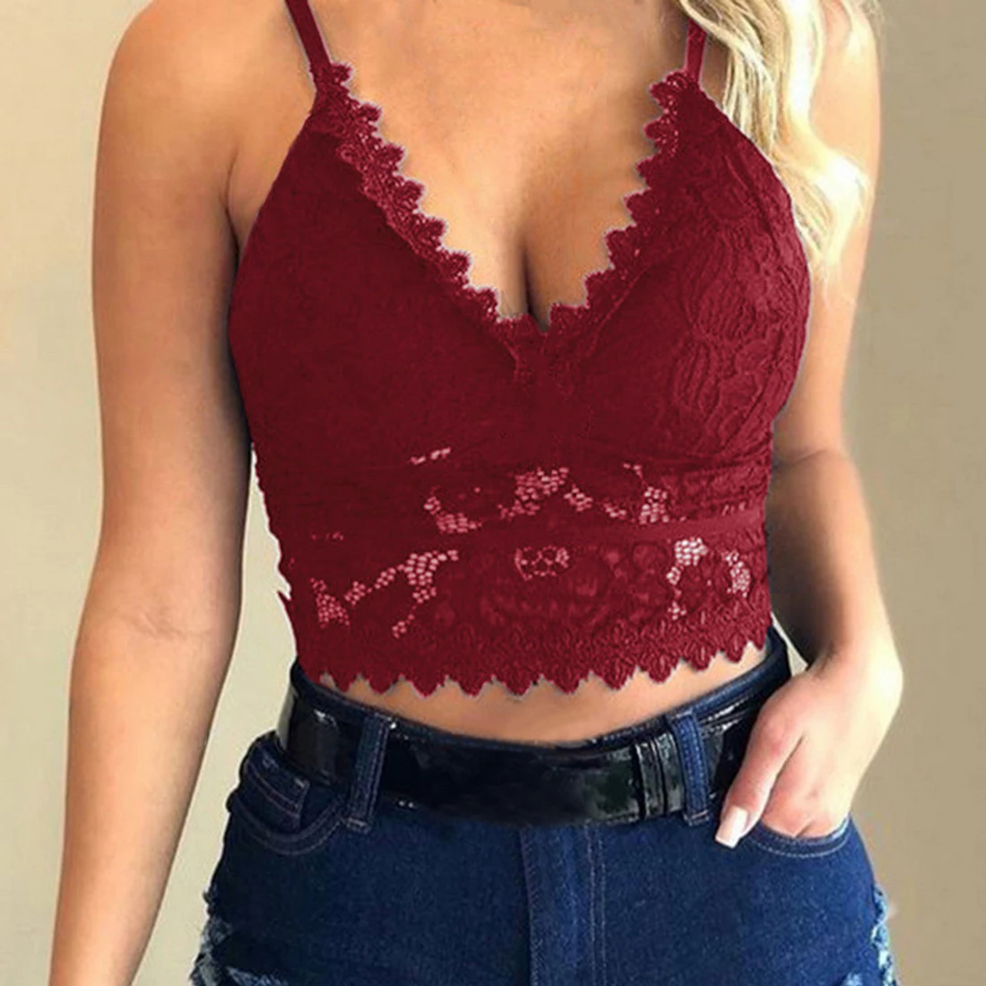 

Women Plus Size Vest Crop Lingerie Sexy V-Neck Camisole Underwear Lace Bralette Top Women Lace Underwears