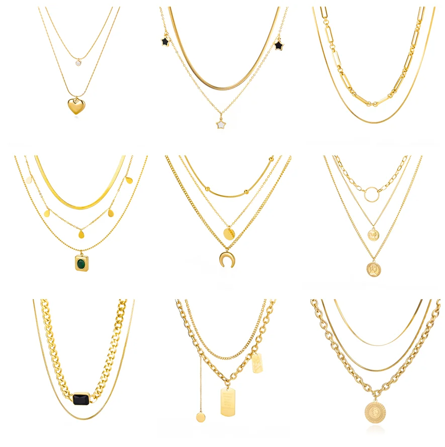 

Stainless Steel Geometry Star Moon Pendant Multilayer Chain Choker Necklace For Women Wedding Accessories Dropshipping