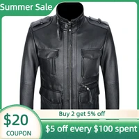 black mens spring jacket safari style plus size 5xl four pockets natural cowhide autumn slim fit m65 genuine leather coats