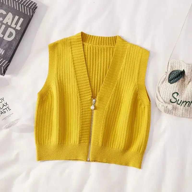 Короткий вязаный топ для женщин черный жилет с v-образным вырезом женские свитера