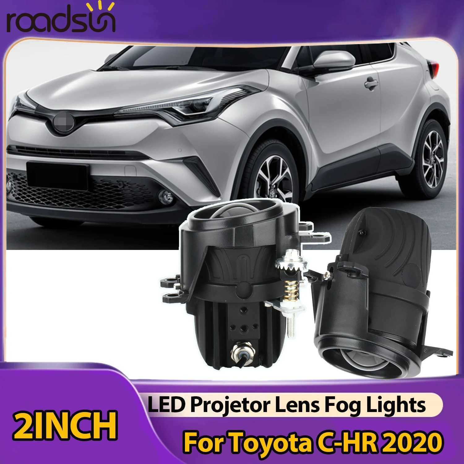Фото Противотуманные фары-проекторы Bi-LED ROAD SUN 2.0 дюйма H11, 3 цвета (желтый, белый, ближний/дальний свет), сверхъяркие, для Toyota C-HR 2020 №1