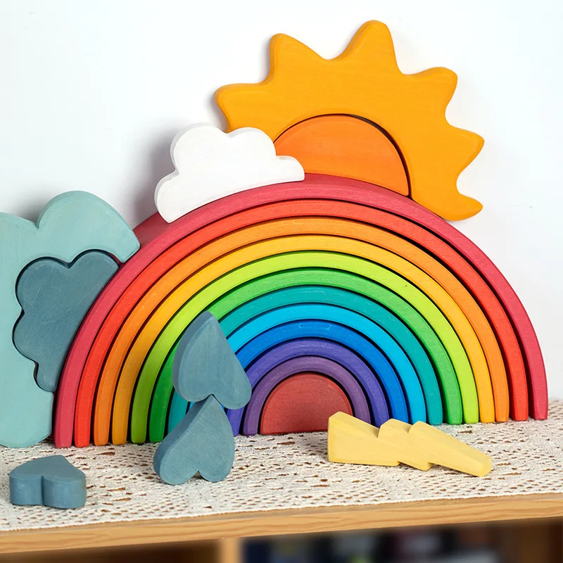 

Rainbow Blocks Large Wooden Stacking Wooden Baby Early Years Children Puzzle