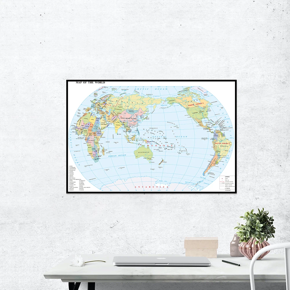 

Canvas 90*60cm The Map of World In English Gifts Travel Family Home Decoration Office Classroom Supplies Horizontal Version Map