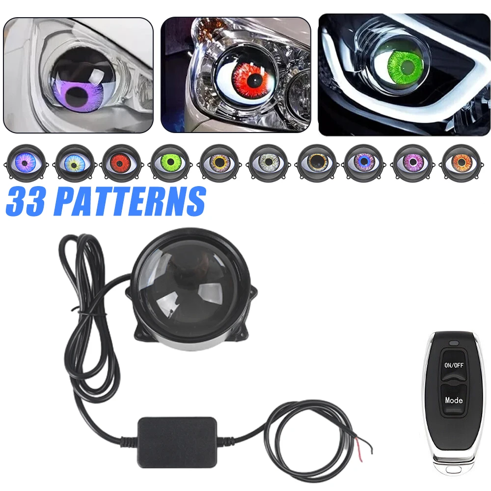 3-дюймовые линзы, динамические светодиодные диявольские глаза с беспроводным управлением, сглаза, 33 узора, светодиодные фары, украшение для глаз, автоаксессуары