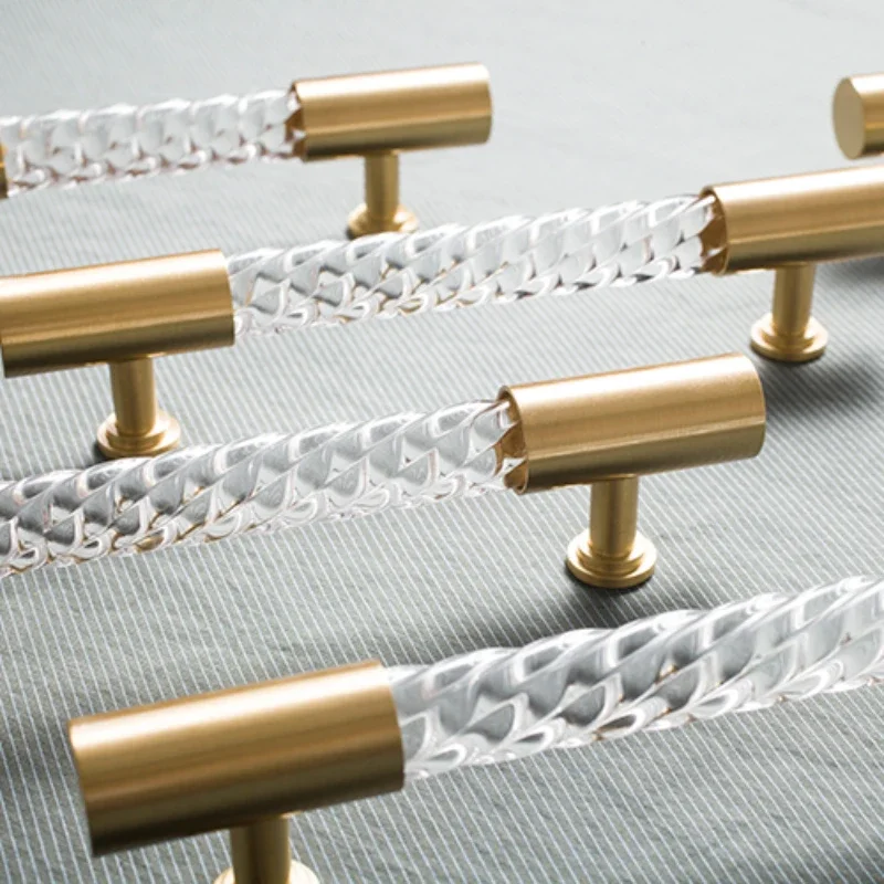 Роскошные латунные акриловые скрученные ручки Nordic светильник дверные Длинные с