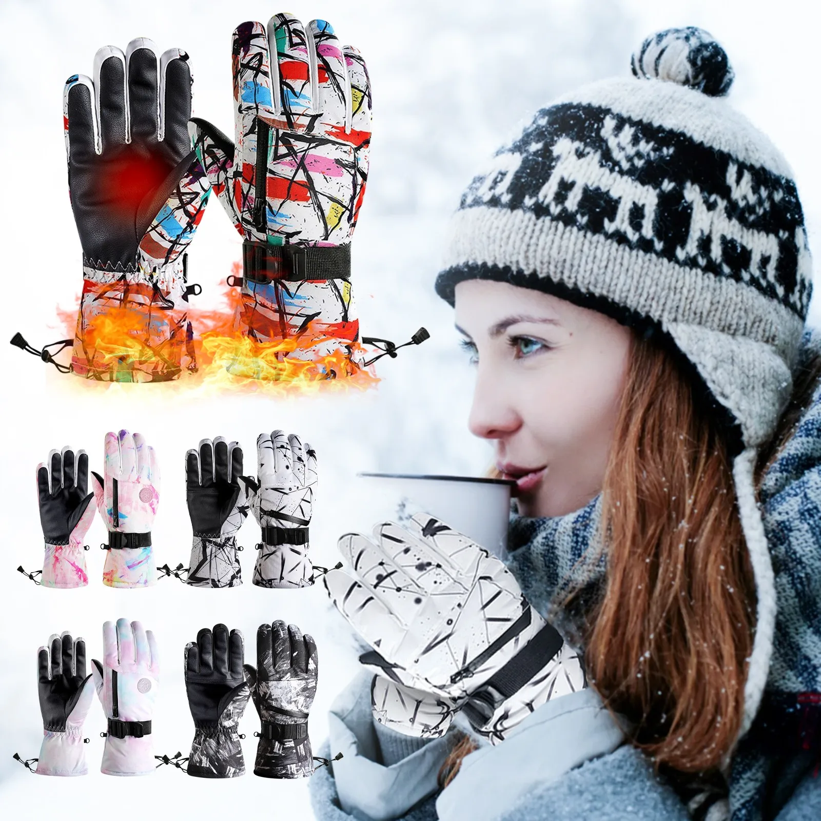 

Модные детские перчатки, зимние флисовые теплые перчатки с граффити, Детские плотные лыжные варежки для мальчиков и девочек, зимние варежки, теплые рукавицы