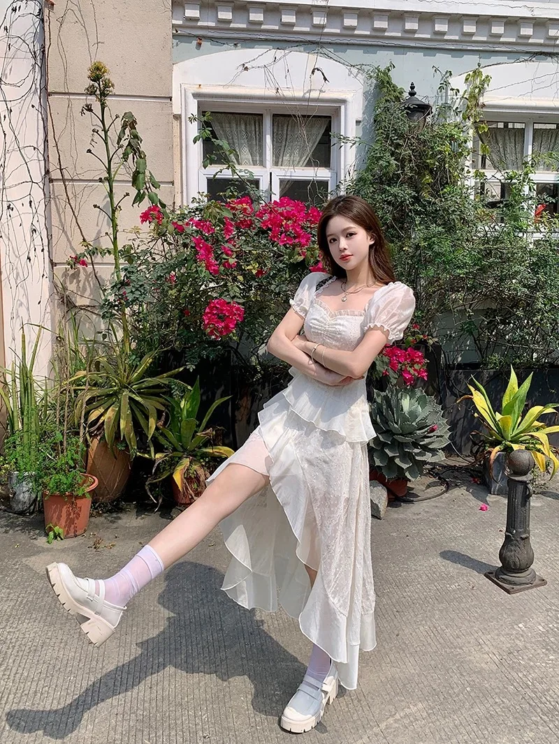 Coigarsam женское платье во французском стиле милые платья с квадратным воротником и