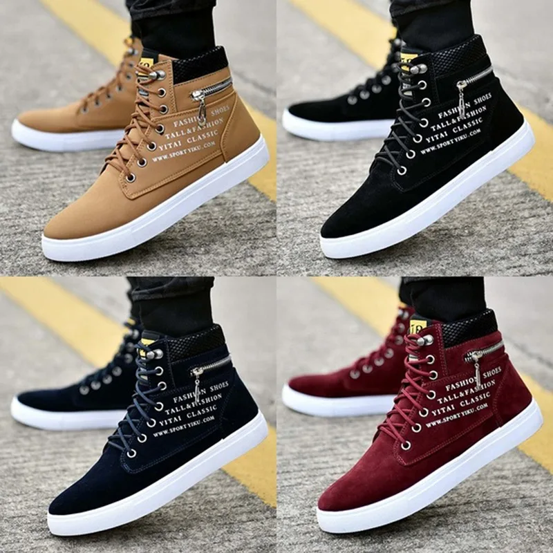 

Mens Round Toe High Top Flock Sneakers Casual Vulcanize Shoes Lace Up Outdoor Skateboard Shoes 4 Colors