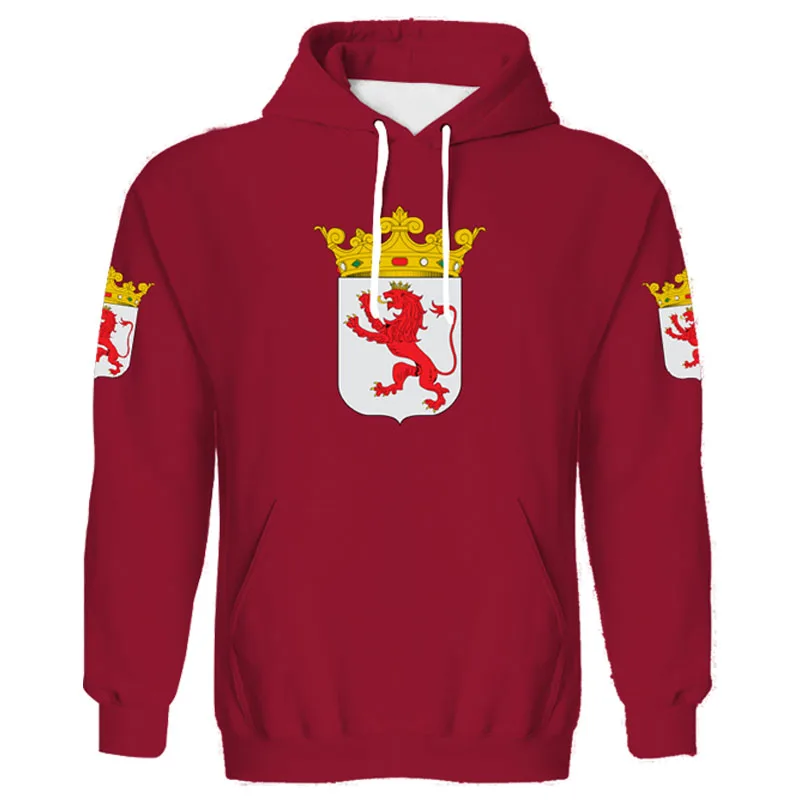 Flag Of Leon Hoodie Free Custom Name Number Spain Provincial Flags Sweatshirt Men's And Women's Team Sports Clothing
