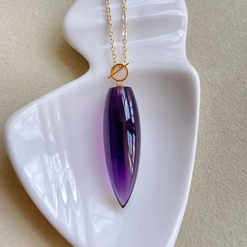 

Natural Purple Amethyst Quartz Pendant 33*10mm 18K Gold Rectangle Women Men Amethyst Necklace Jewelry 18K Gold AAAAA