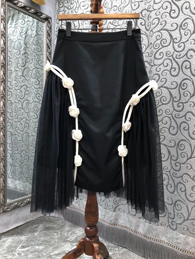 

2022 new women fashion sexy three-dimensional flower stitching mesh tutu skirt elegant skirt 903