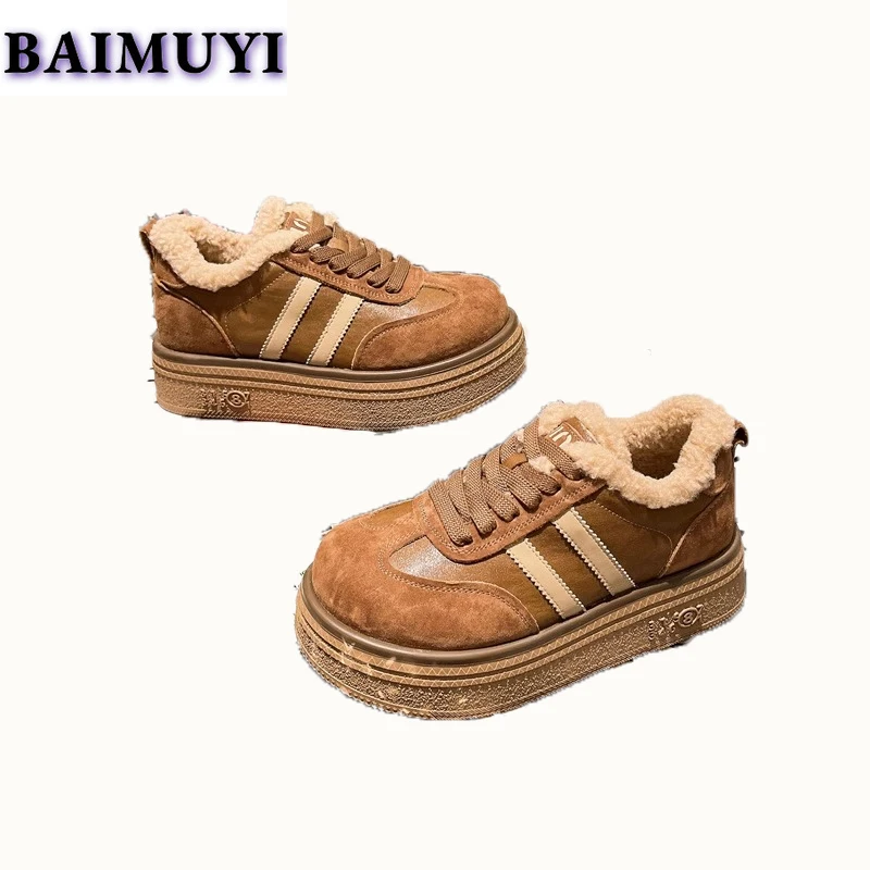 Женские кроссовки на плоской платформе повседневные зимние меховые теплые