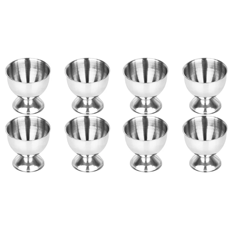 

8X Egg Cups Set Stainless Steel Eggs Hard Boiled Eggs And Soft Tray Tool Holders Kitchen, Silver