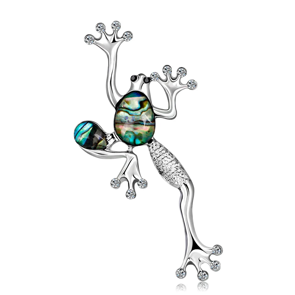 

TULX Natural Shell Frog Brooches Women Men Banquet Metal Animal Brooch Pins For Suits Dress Fashion Hat Scarf Pins Corsage