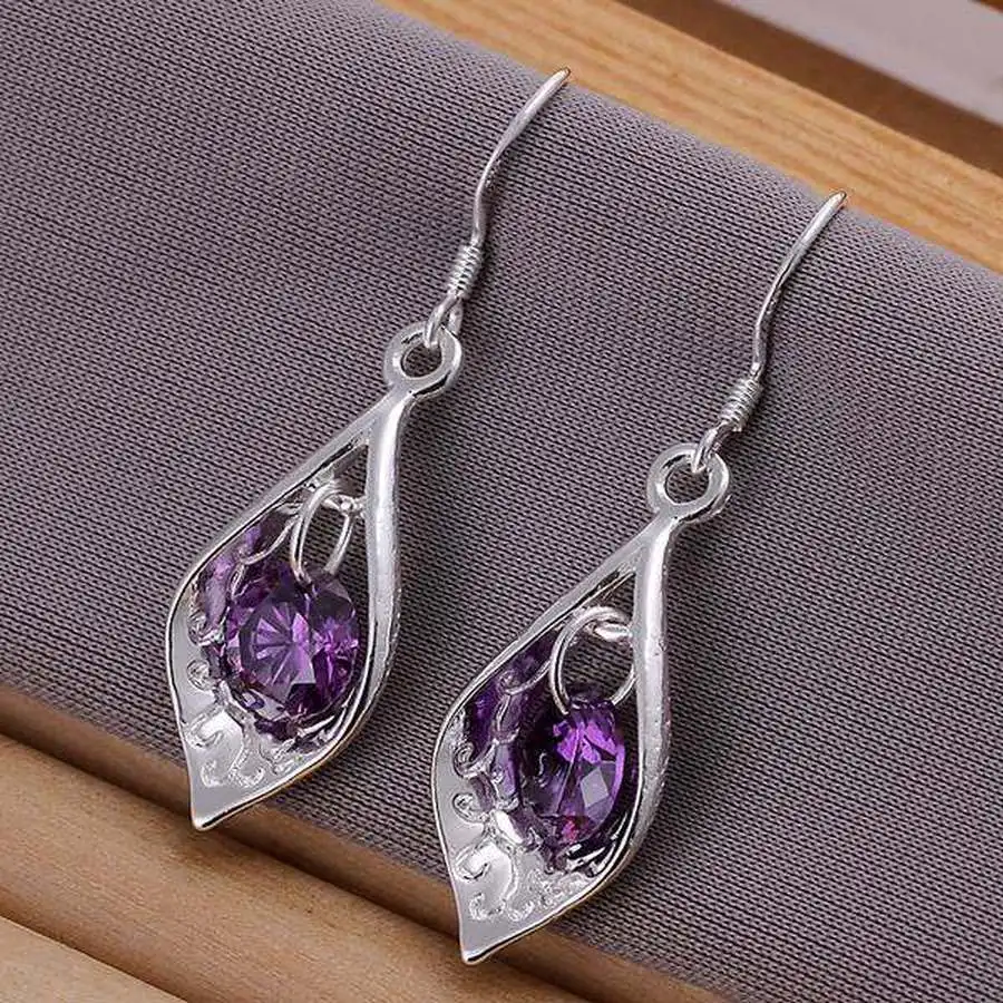 

925 Stamp silver women wedding gift noble fashion gem zircon crystal water drops Earring Jewelry free shipping factory price