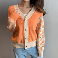 v neck loose single breasted female sweater cardigan floral print knitted women korean style cardigans casual sweet trend tops