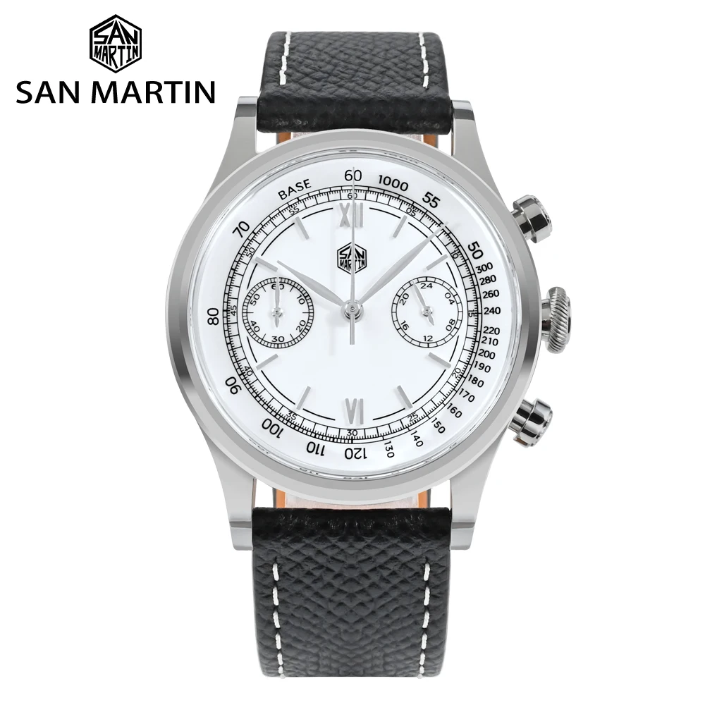 

San Martin Mens Watch 38mm Classic Quartz Chronograph Watch Top Luxury Roman Numeral Dial Mechanical Sapphire 5 Bar
