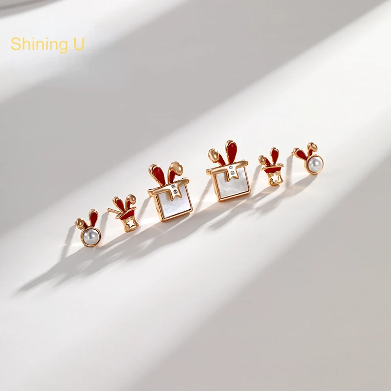 

Shining U Rabbit Stud Earrings for Women Simple Fashion Jewelry 3pcs In 1set Gift