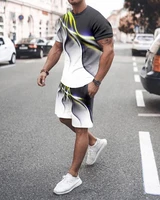striped print mens summer suit fashion t shirt shorts sportswear 2 piece set oversized streetwear mens tracksuit
