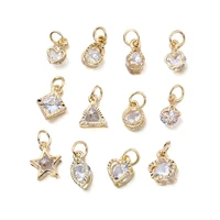 10pcslots shining small zircon pendants star heart crystal charms with jump ring for jewelry diy making accessories