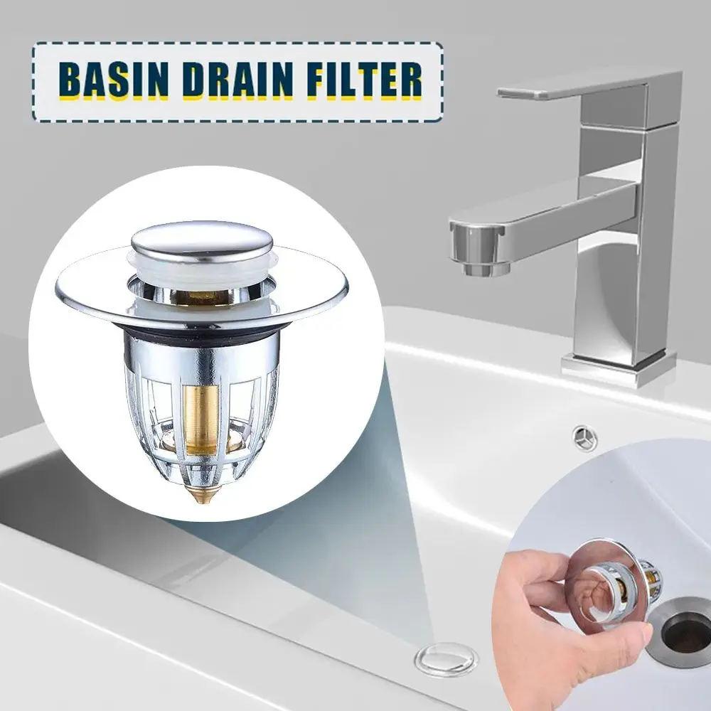 

Explosion-proof Universal Sink Drain Stopper With Anti-clogging Basket Wash Basin Bounce Drain Filter Sink Drain Plug