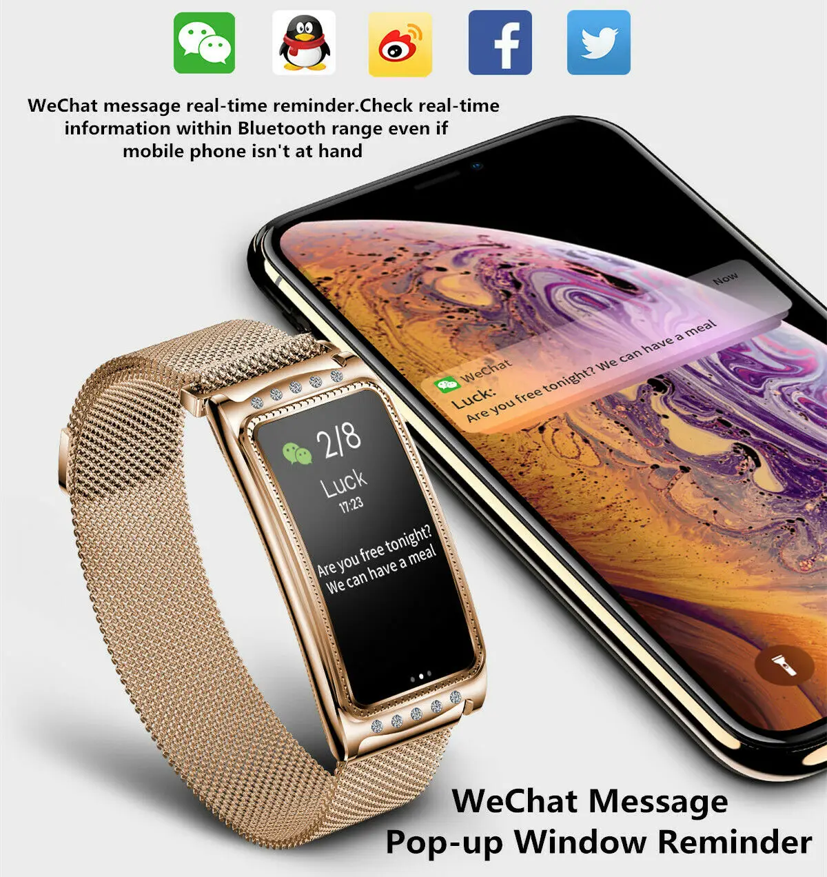 

Bluetooth Smart Bracelet Heart Rate Watch Lady Color Screen Waterproof New Gift!