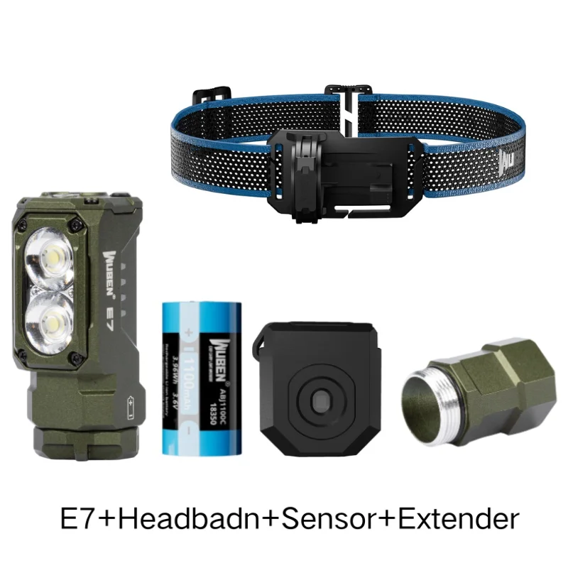 

WUBEN E7 Лучший перезаряжаемый налобный фонарь 1800 люмен включает одну батарею 26650, зеленый