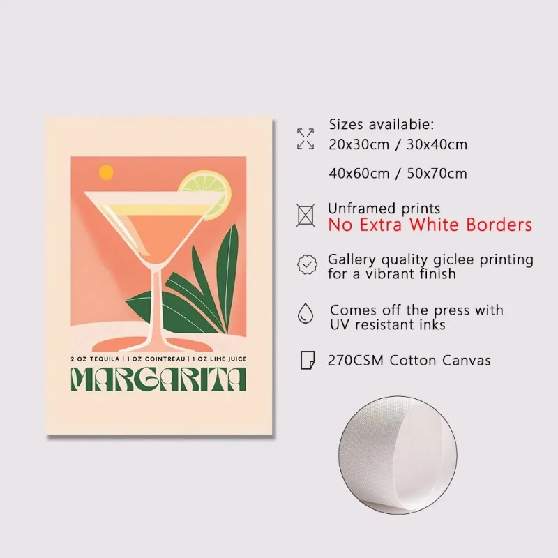 Ретро Коктейльные Напитки С Принтом На Холсте-негарни Дакири Мохито