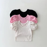 2022 summer new baby short sleeve t shirts fashion girls puff sleeve t shirts solid kids casual cotton t shirts infant baby top