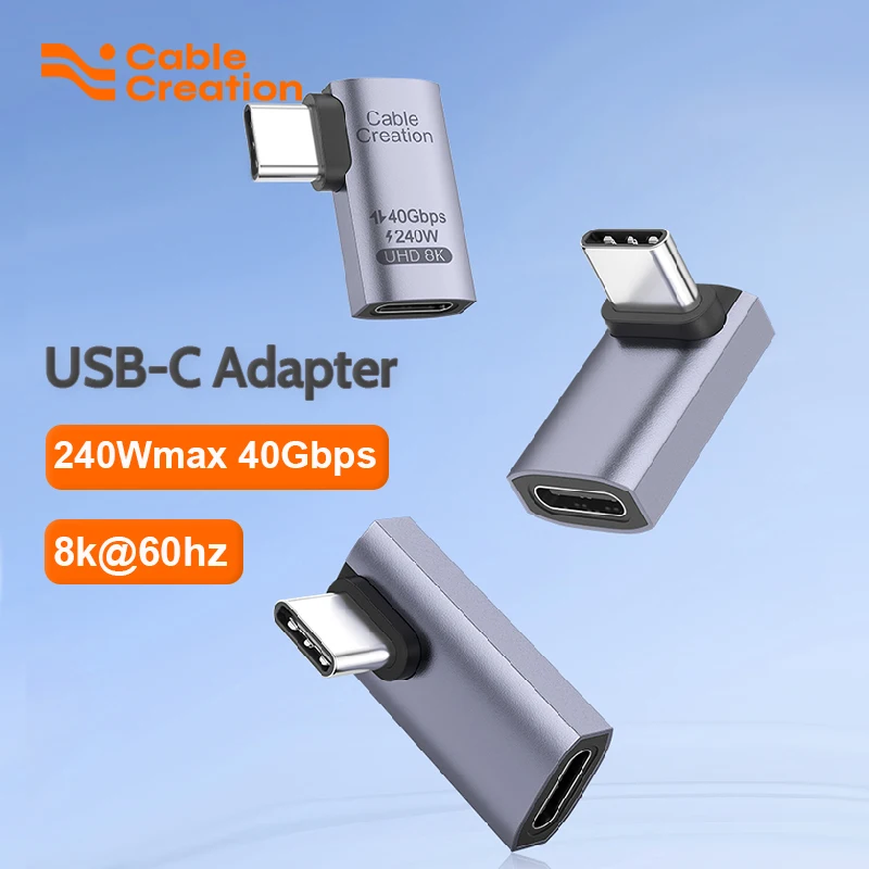 Фото CableCreation 90-градусный адаптер USB C, прямоугольный адаптер USB C «папа-мама», 40 Гбит/с, 240 Вт №1
