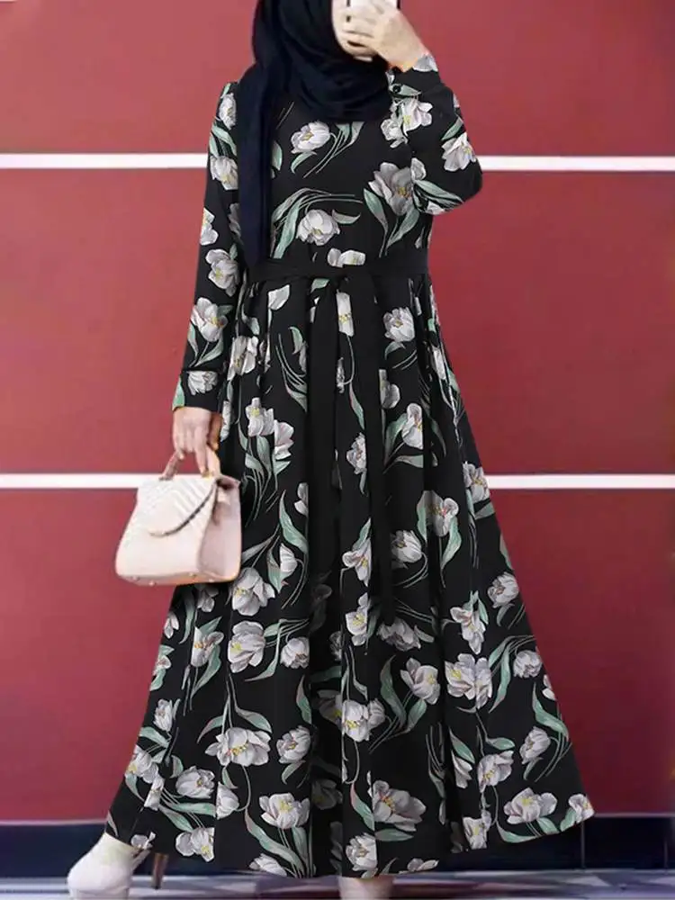 

ZANZEA Women Muslim Elegant Maxi Dress Chic Floral Print Robe Longue Autumn Party Dubai Abaya Turkey Hijab Dresses Oversize 2023