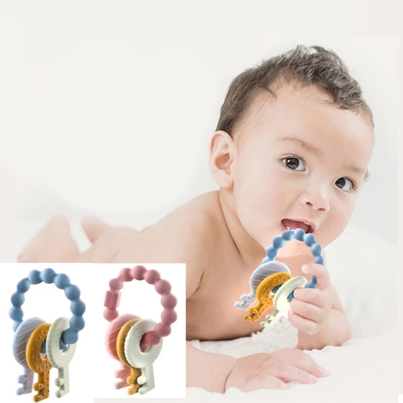 

Легкие прорезыватели, силиконовые сенсорные кольца для прорезывания зубов с ключами, дизайнерская игрушка, детские пищевой