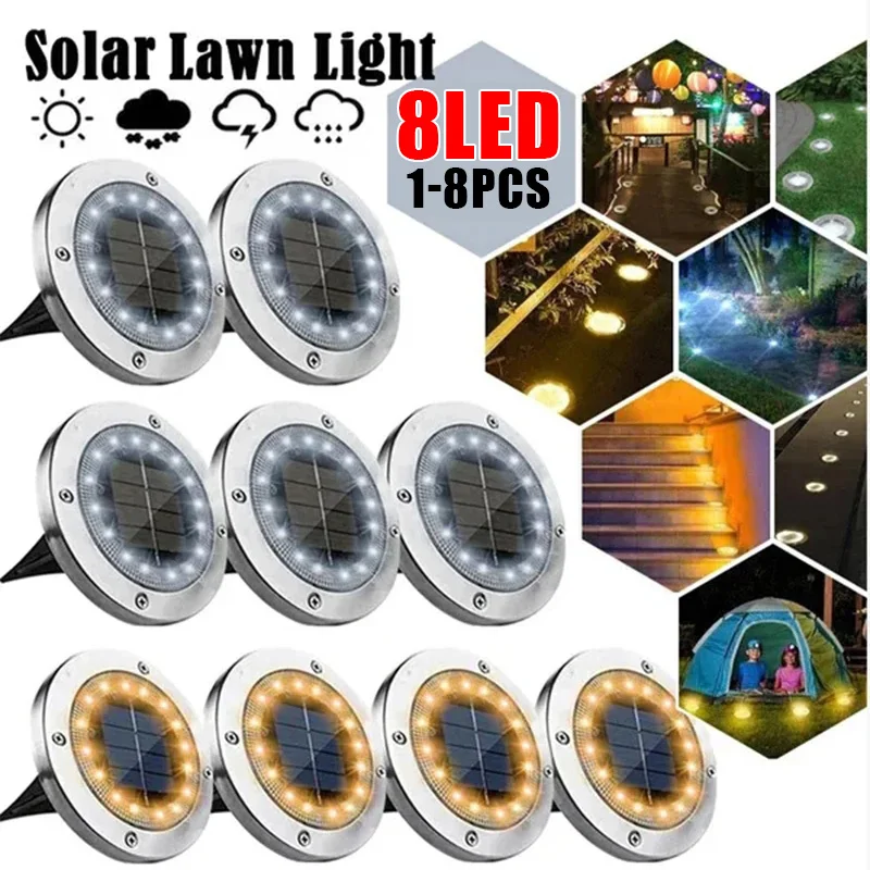 

Upgraded 8 LED Solar Lights Outdoor Ground Waterproof Solar Garden Decoration lawn Lamps Disk Pathway Yard Landscape Lighting