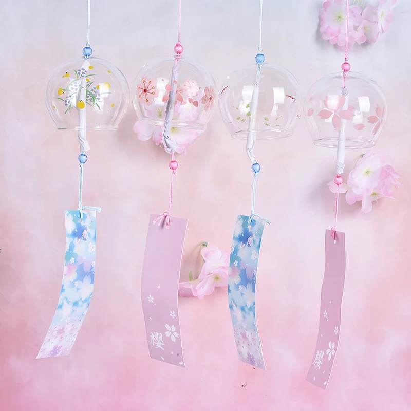 

Japanese Style Glass Cherry Blossom Wind Chimes Creative Gift Pendant Home Accessories High Borosilicate Glass Wind Chimes