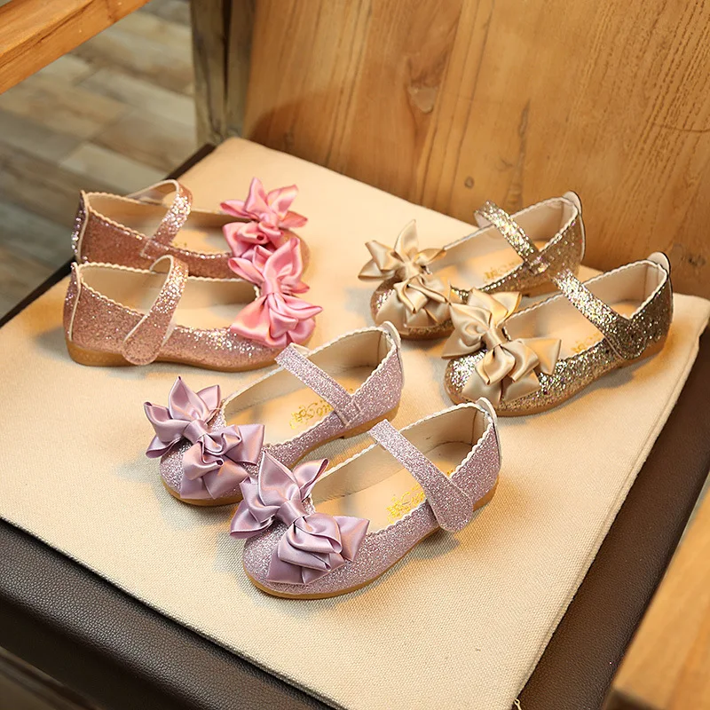 JY Children Girls Pu Princess bowknot bright Shoes Flat Bean Casual sandal  21-36  2kinds XH-899 RR