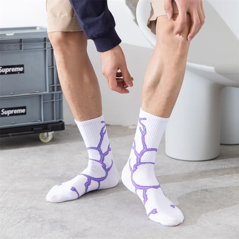 

Man Socks Fashion Casual Lightning Graffiti Socks Funny Happy Men Sport Breathable Cotton Socks Harajuku Print Chaussette