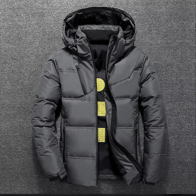 

White Duck Down Men Winter Warm Solid Color Hooded Down Coats Thick Duck Parka Mens Down Jackets Winter Outdoor Coat
