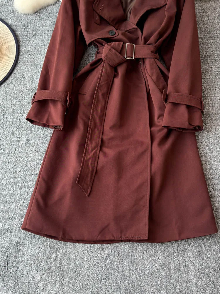 EWQ корейский стиль женский двубортный плащ с лацканами однотонное пальто средней