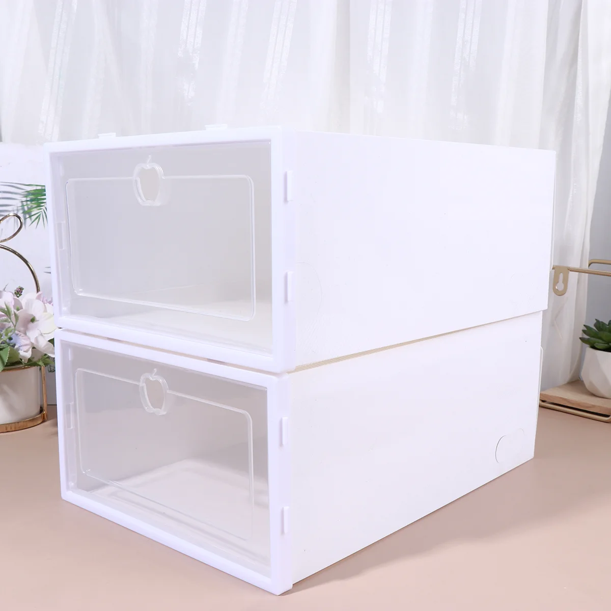 

Shoe Box Organizer Storage Sneaker Stackable Drawers Shoes Containers Opening Boxes Frontdrawer Holder Type Bin Clear Display