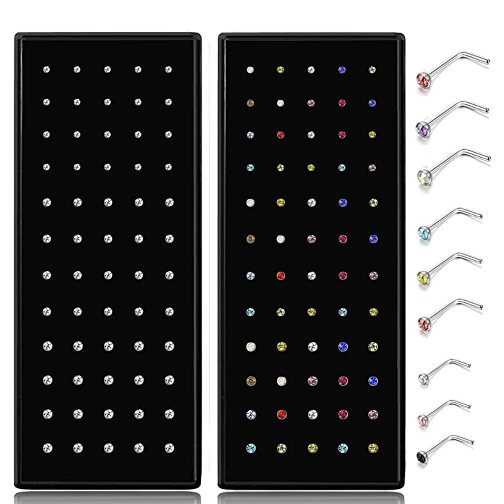 

120Pcs L Nose Piercing Studs Jewelry for Women Stainless Steel Body Ear Piercing 22G 1.5mm 2mm 2.5mm