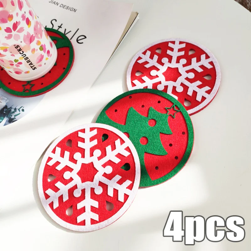 

Christmas Decor Cup Pad Snowflake Tree Dinner Table Coasters Mat Car Interior Water Cup Pad Christmas Decoration Accessories