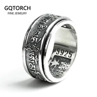 real 925 sterling silver vintage rings for men rotatable tibetan six words mantra rings om mani padme hum buddhist jewelry