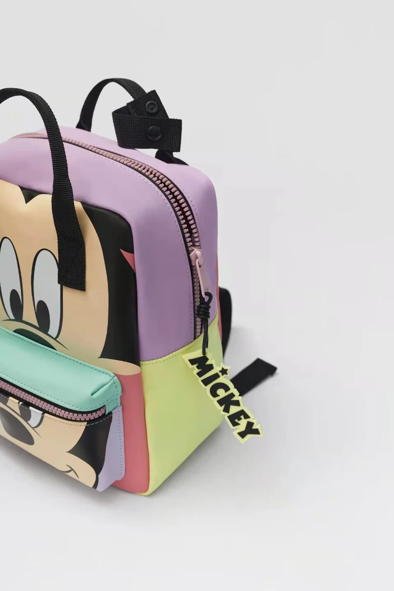 Disney Mickey Mouse Shoulder Backpack Students PU Leather Frosted Texture Spelling Color Printing Children's Shoulder Backpack