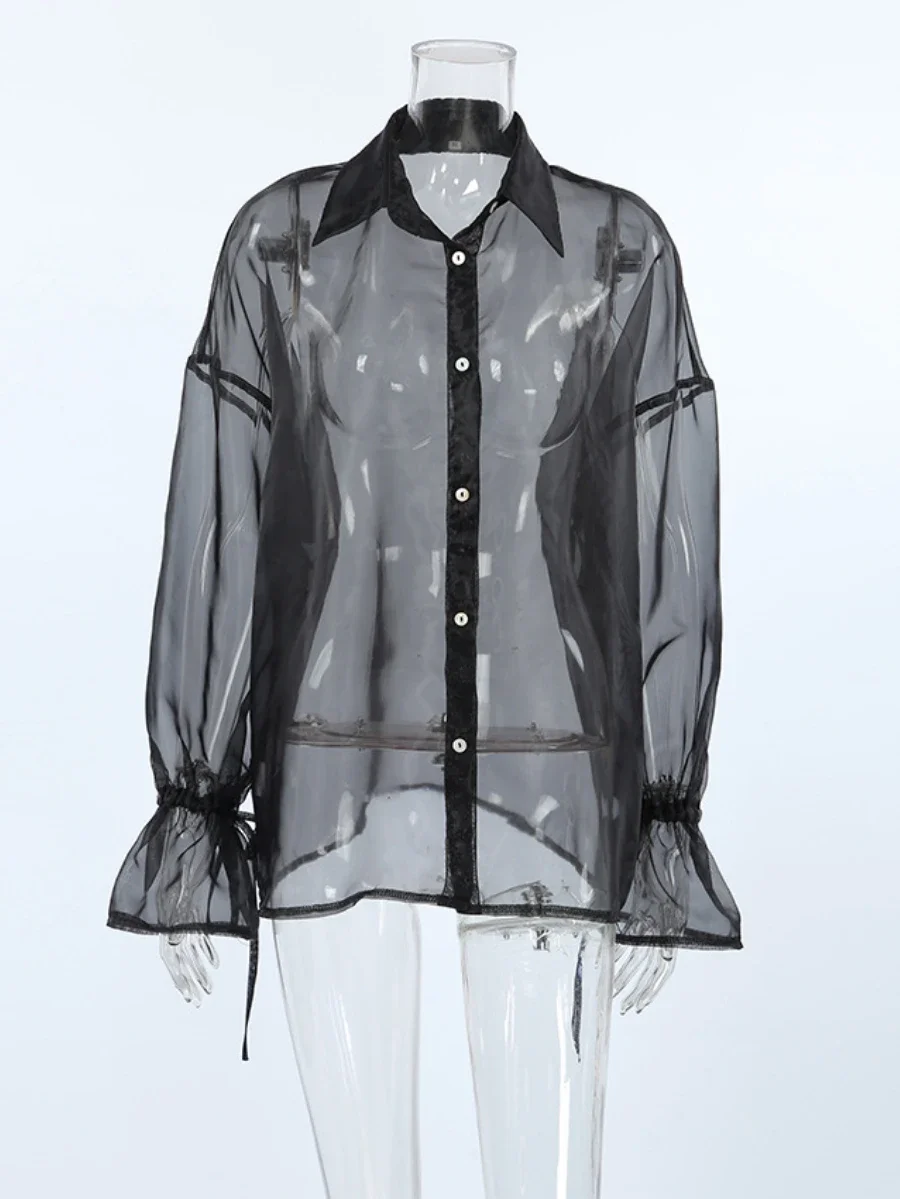 Bornladies однотонная сетчатая сексуальная рубашка с лацканами стильная женская