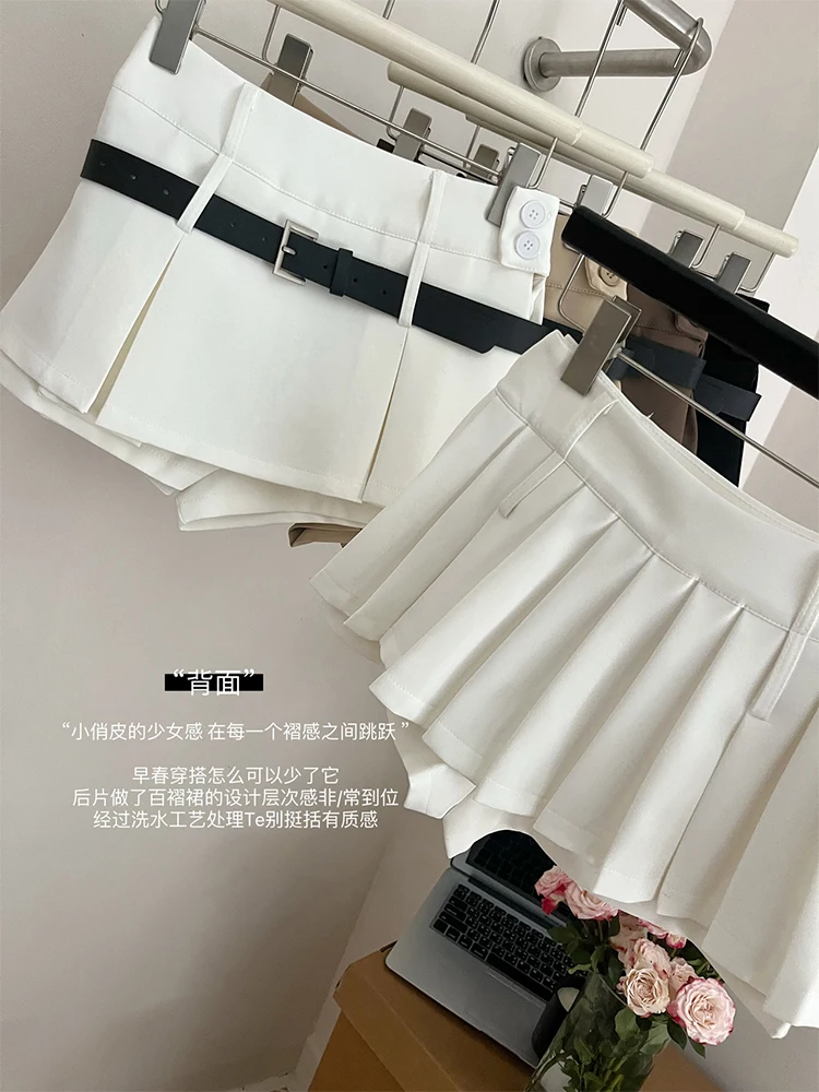 Женская мини-юбка с низкой талией корейская модная элегантная юбка поясом