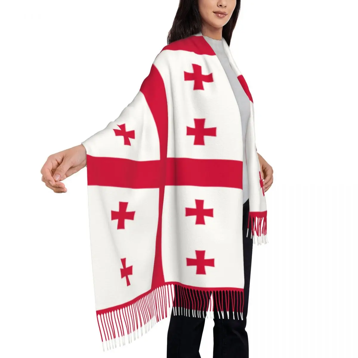 Женская шаль из пашмины с флагом Джорджии шарф бахромой длинный большой