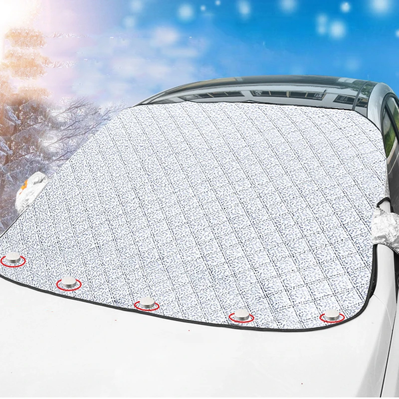 

NEW Winter Car Windshield Cover 4-Layer Magnetic Sun Shade Snow Frost Ice Cover Protector with Reflective Strip for Car SUV MPV