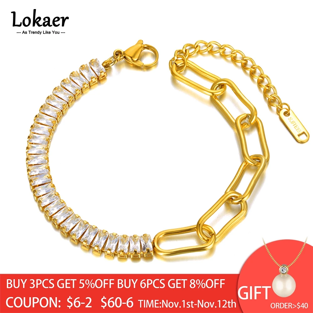 

Lokaer Sparkling 8mm Cubic Zirconia Charm Bracelets For Women Titanium Stainless Steel Link Chain Bohemia Beach Bracelet B22033