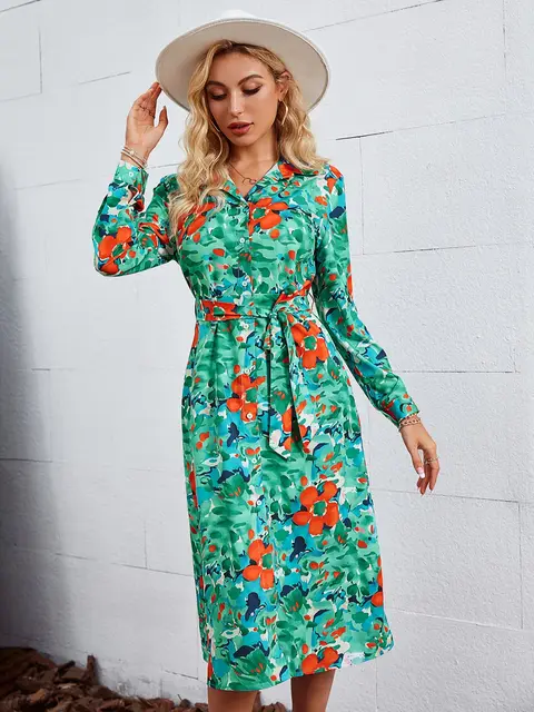  Женское пляжное платье-рубашка Simplee, с v-образным вырезом, длинными рукавами, на шнуровке, на пуговицах, с цветочным принтом, свободное п…