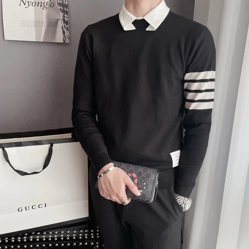 Трикотажная рубашка с длинным рукавом повседневный Полосатый пуловер круглым